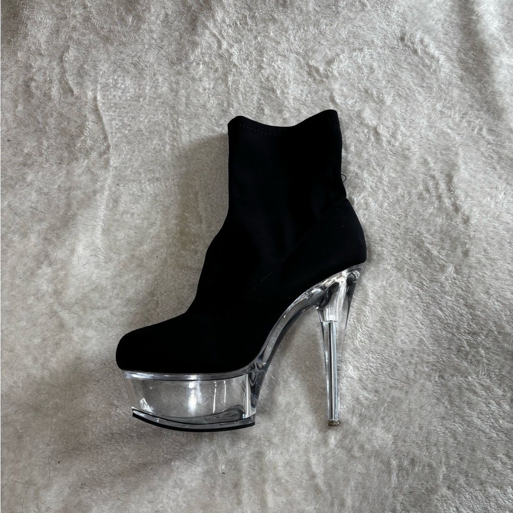 Liliana Black Ankle Boots with Clear Stiletto Heel